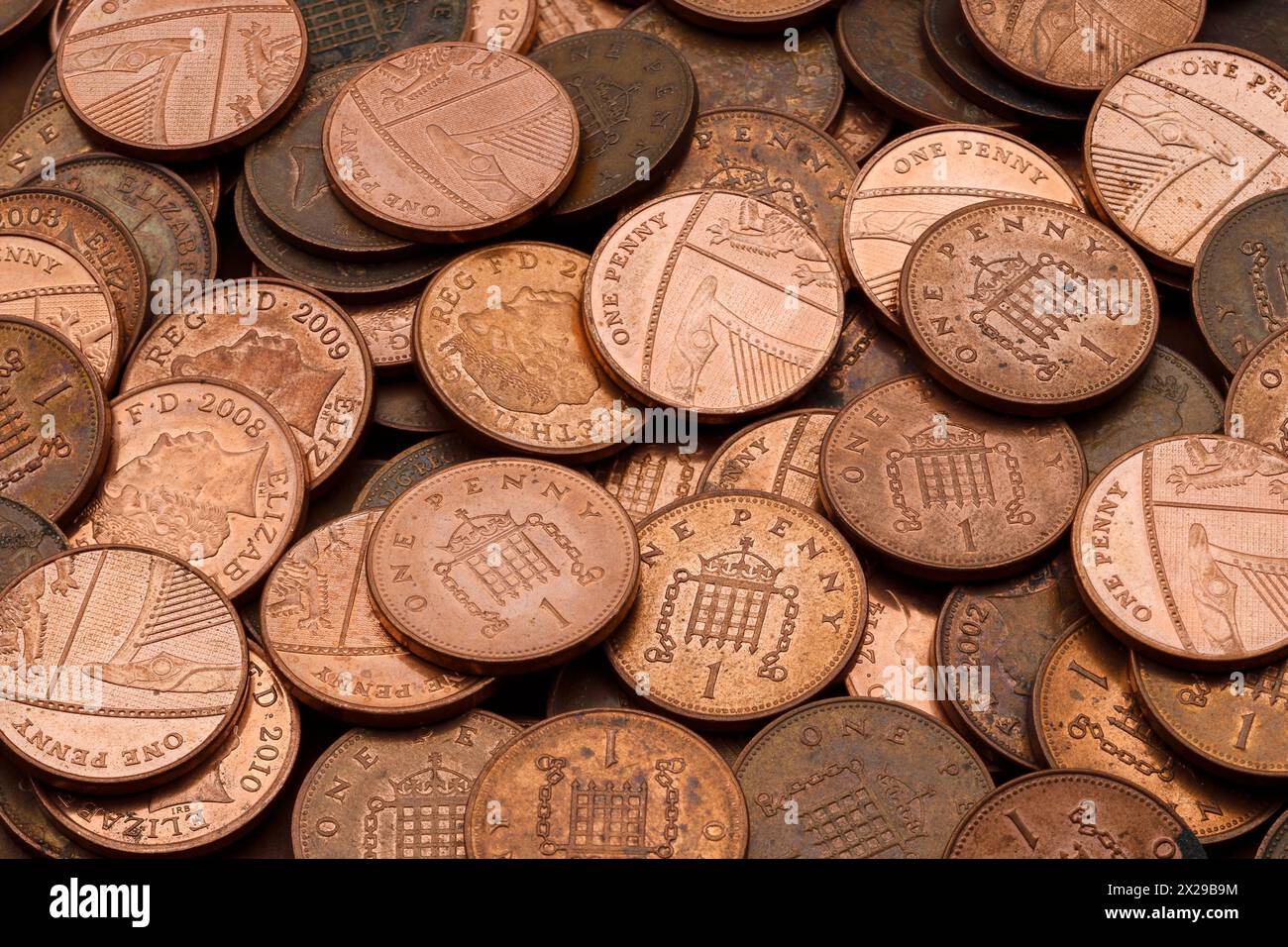 Britische einen Cent Münzen Stockfoto