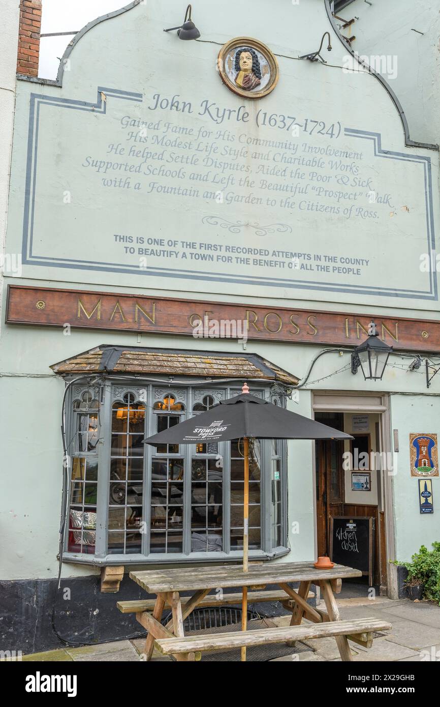 Man of Ross Inn feiert John Kyrle, Ross-on-Wye, Herefordshire, Großbritannien Stockfoto