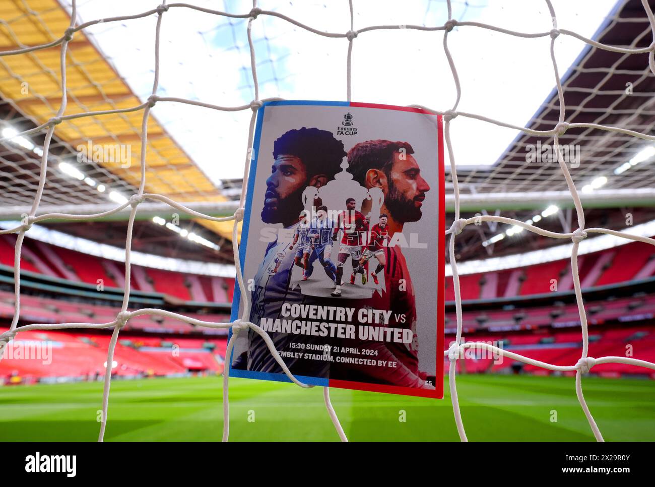 Ein allgemeiner Überblick über das Spielprogramm vor dem Halbfinalspiel des Emirates FA Cup im Wembley Stadium, London. Bilddatum: Sonntag, 21. April 2024. Stockfoto