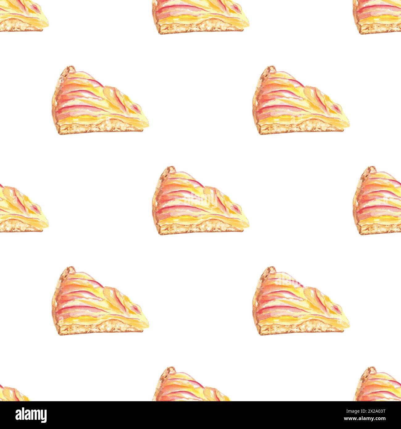 Apfelkuchen, Kuchen nahtloses Muster handbemalt. Botanische Illustration auf weißem Hintergrund. Art Food Design, Tapeten, Textil, Verpackung Stockfoto