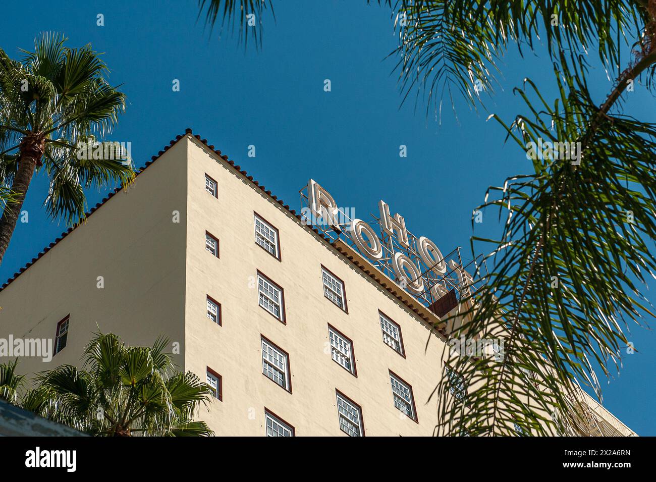 Das Hollywood Roosevelt Hotel ist ein historisches und berühmtes Hotel am 7000 Hollywood Boulevard aus dem Jahr 1927. Stockfoto
