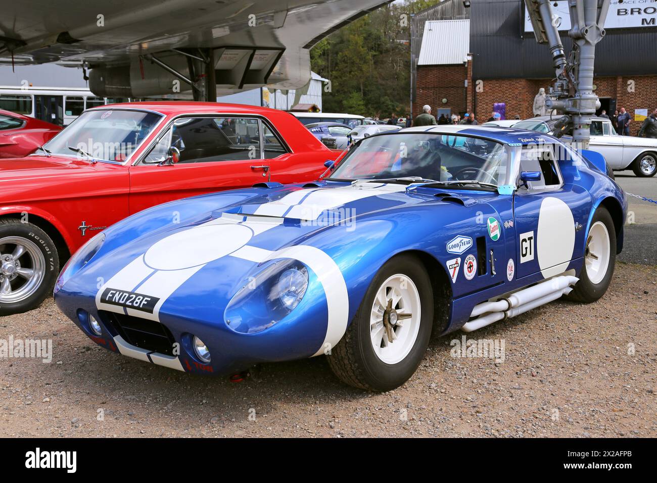 Shelby Daytona Coupe (1968, Ford-basierte Replik), Mustang 60, 20. April 2024, Brooklands Museum, Weybridge, Surrey, England, Großbritannien, Europa Stockfoto