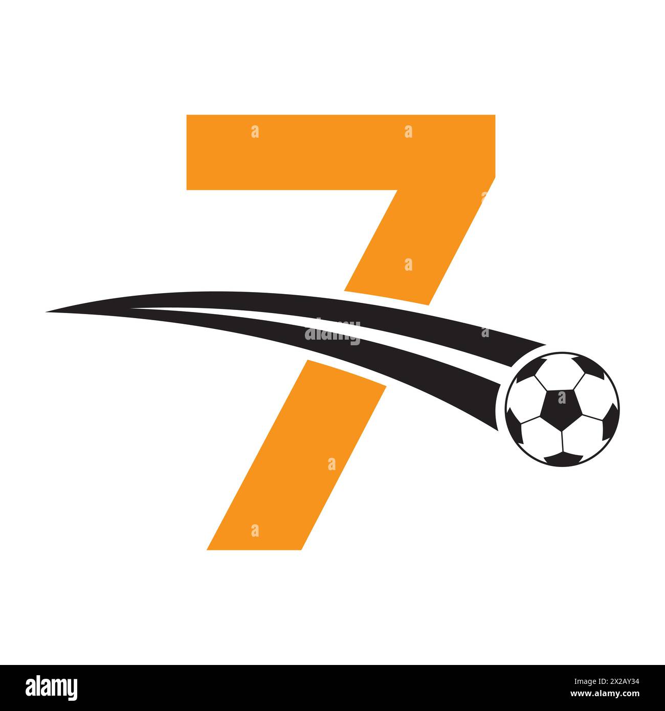 Fußballlogo Auf Buchstabe 7 Mit Beweglichem Fußballsymbol. Fußballschild Stock Vektor