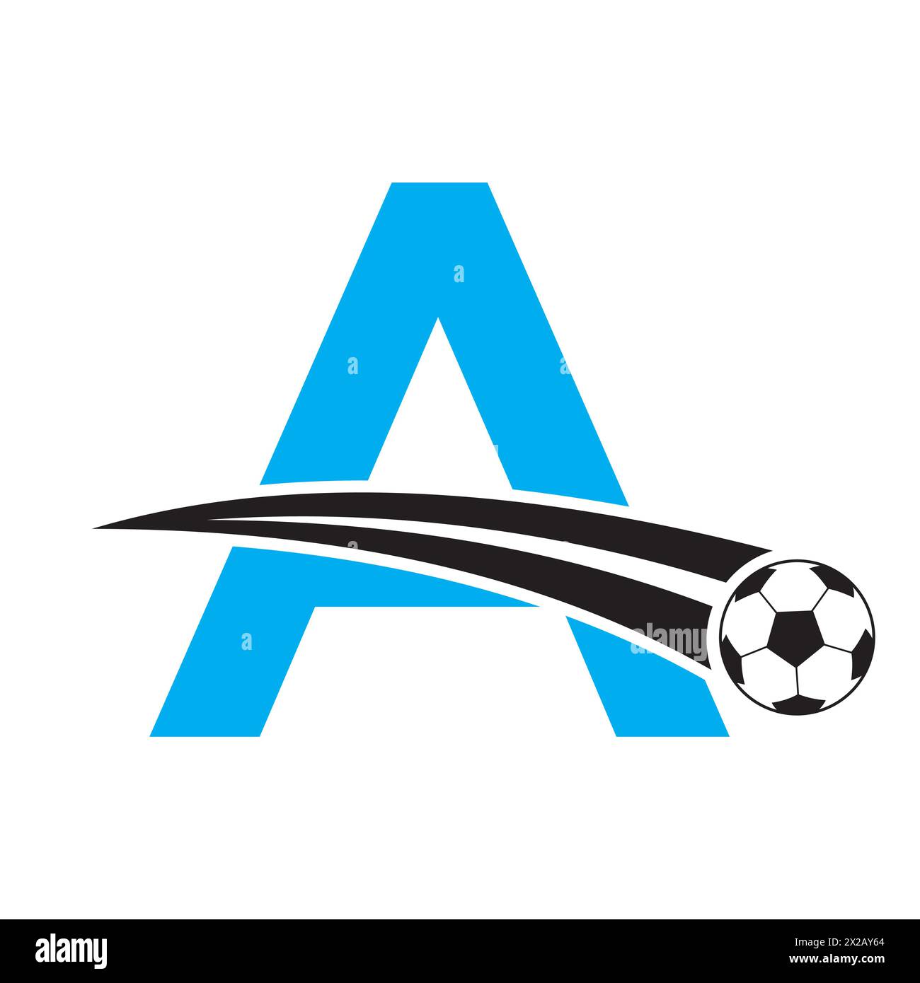 Fußball-Logo auf dem Buchstaben Ein Konzept mit bewegtem Fußball-Symbol. Fußballschild Stock Vektor