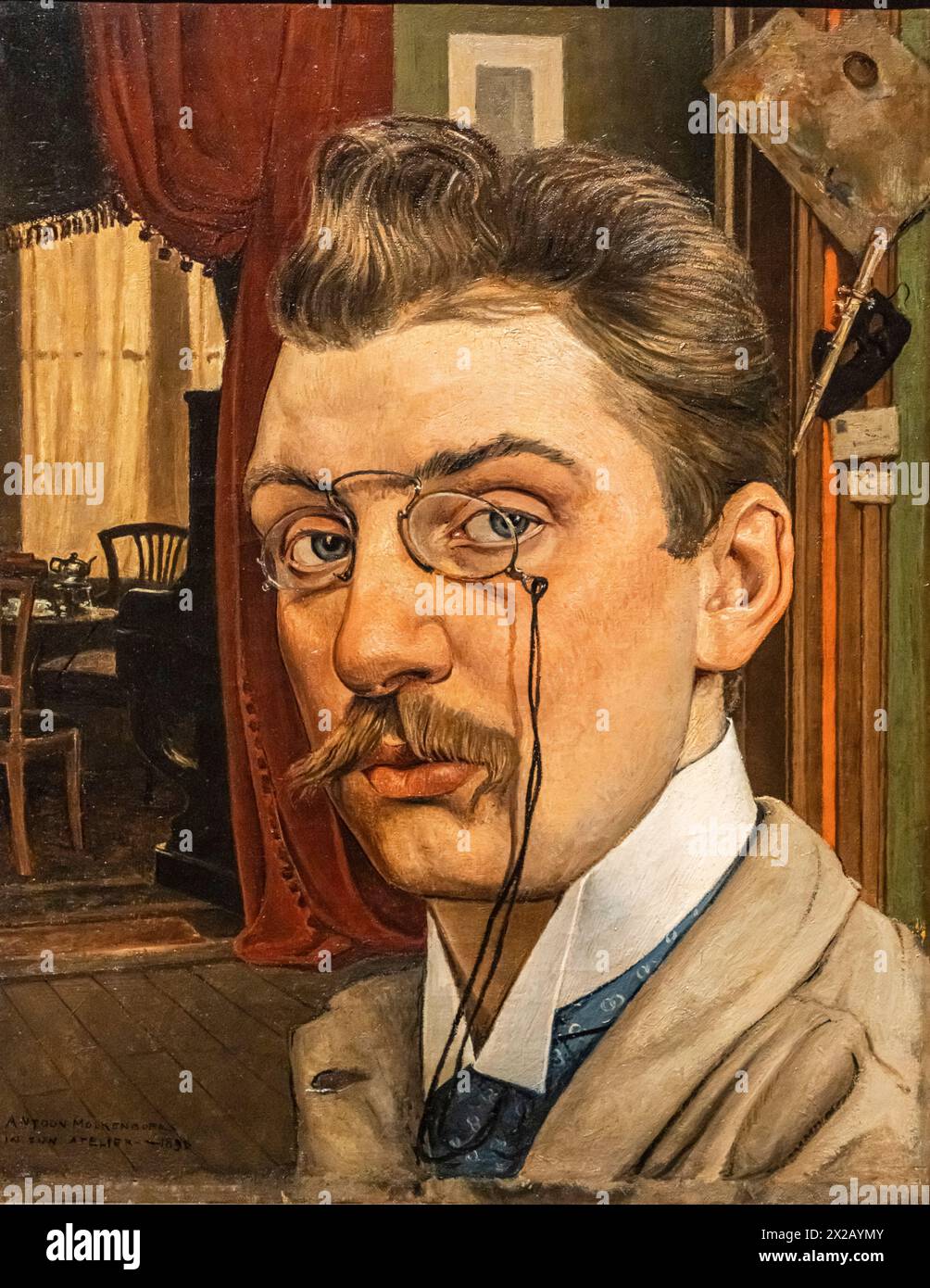 Selbstporträt in seinem Studio, Antoon Molkenboer, 1896, Amsterdam, Niederlande Stockfoto
