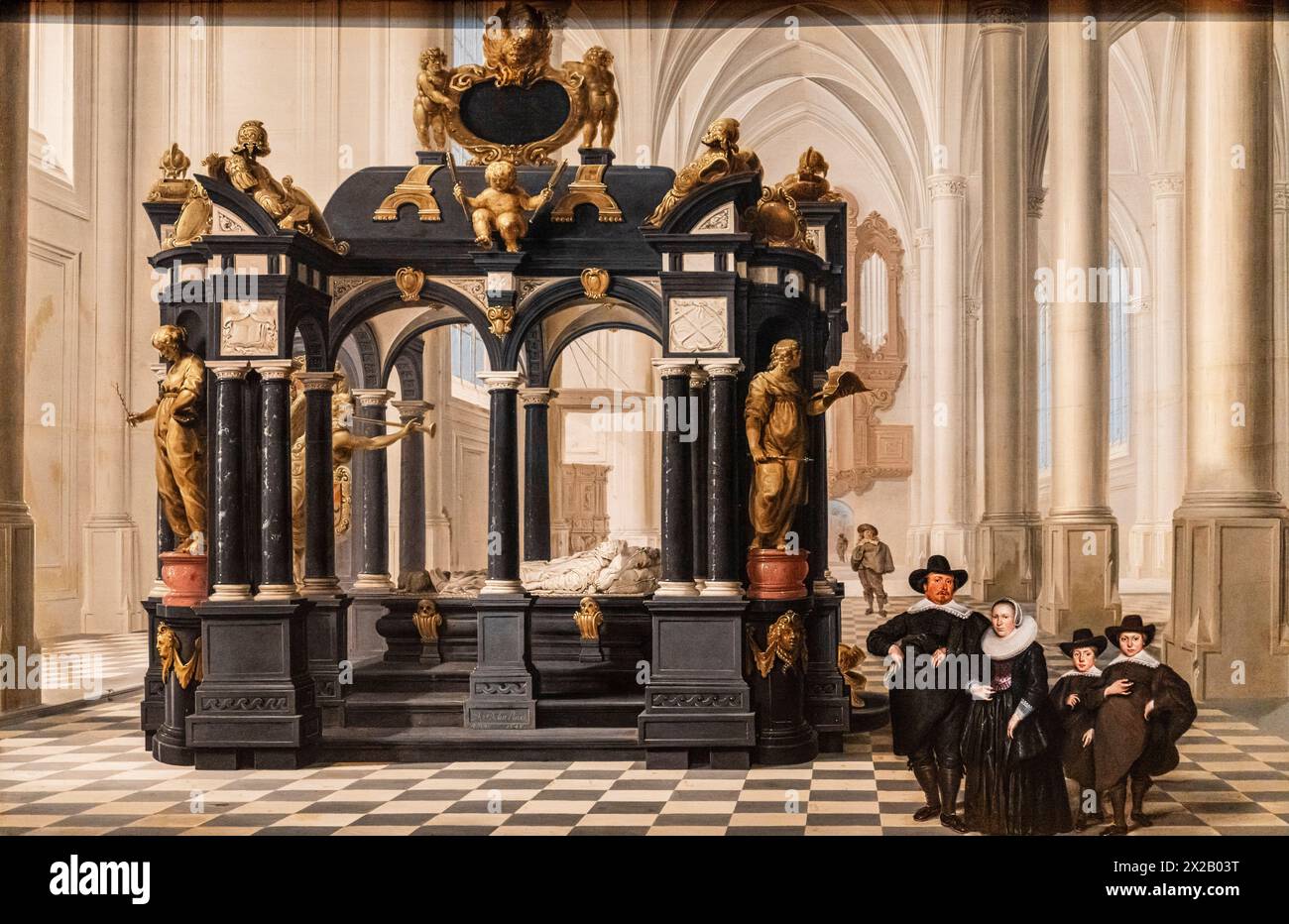 Eine Familie neben dem Grab von Prinz Wilhelm in der Nieuwe Kerk, Delft, Dirck van Delen, Öl auf Platte, 1645, Amsterdam, Niederlande Stockfoto