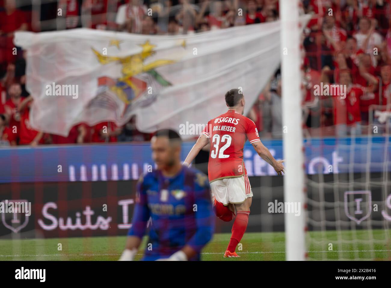 Benjamín Rollheiser feiert, nachdem er beim Spiel der Liga Portugal zwischen SL Benfica und Moreirense FC im Estadio da Luz, Lissabon, Portugal, ein Tor erzielte. Stockfoto