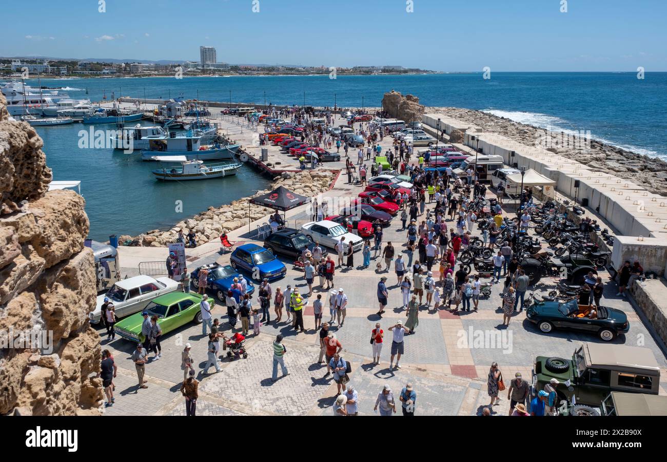 Allgemeine Ansicht der Paphos Classic Vehicle Club Harbour Show, Paphos, Zypern Stockfoto