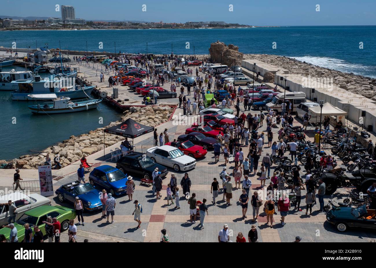 Allgemeine Ansicht der Paphos Classic Vehicle Club Harbour Show, Paphos, Zypern Stockfoto