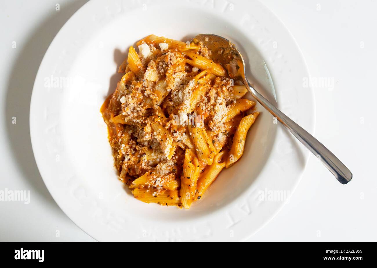 Penne Pasta mit toskanischer Wurst Stockfoto