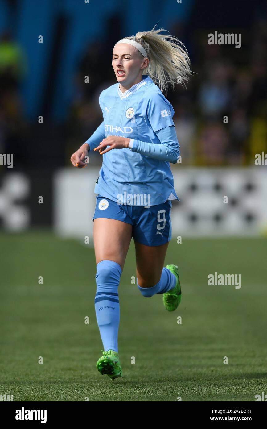 Manchester, Großbritannien. April 2024. Chloe Kelly aus Manchester City läuft während des FA Women's Super League-Spiels im Academy Stadium in Manchester. Der Bildnachweis sollte lauten: Ben Roberts/Sportimage Credit: Sportimage Ltd/Alamy Live News Stockfoto