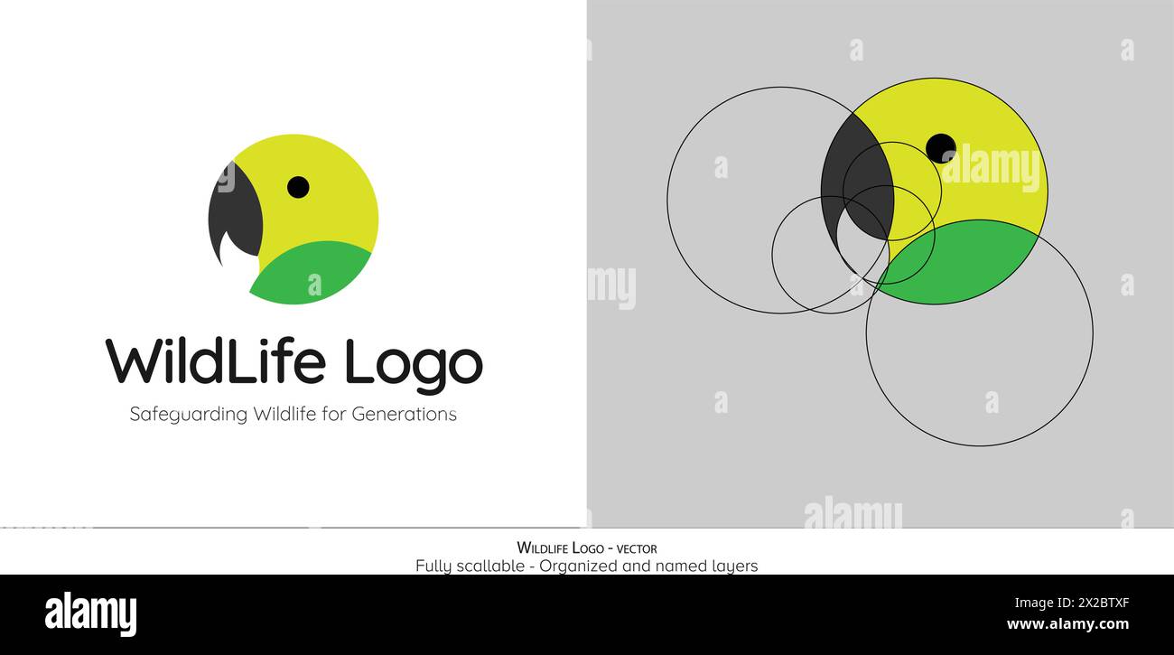 Maskottchen mit Wildpapageien-Vogel-Logo. Geometrische, farbenfrohe Vogel-Logo-Vorlage Stock Vektor
