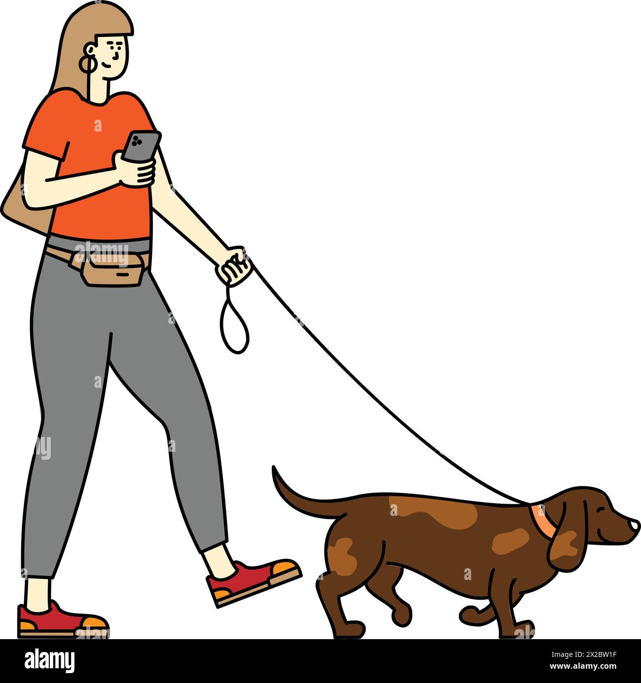 Frau, Walking, Hund, Charakterdesign, Weiß, Transparenter Hintergrund, Stock Vektor