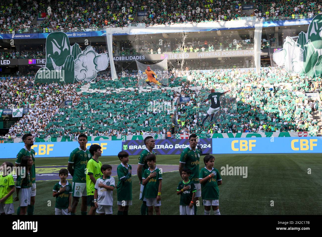 Sao Paulo, Sao Paulo, Brasilien. April 2024. Sao Paulo (SP), 21/2024 - BRASILEIRAO/PALMEIRAS, am Nachmittag dieses Sonntags, 21. April 2024, im Allianz Parque in Sao Paulo. (Kreditbild: © Leco Viana/TheNEWS2 via ZUMA Press Wire) NUR REDAKTIONELLE VERWENDUNG! Nicht für kommerzielle ZWECKE! Stockfoto