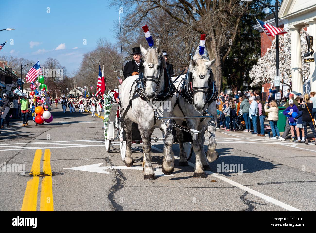 Patriots' Day in Concord, zum Gedenken an die ersten Schlachten des Amerikanischen Unabhängigkeitskrieges. Stockfoto