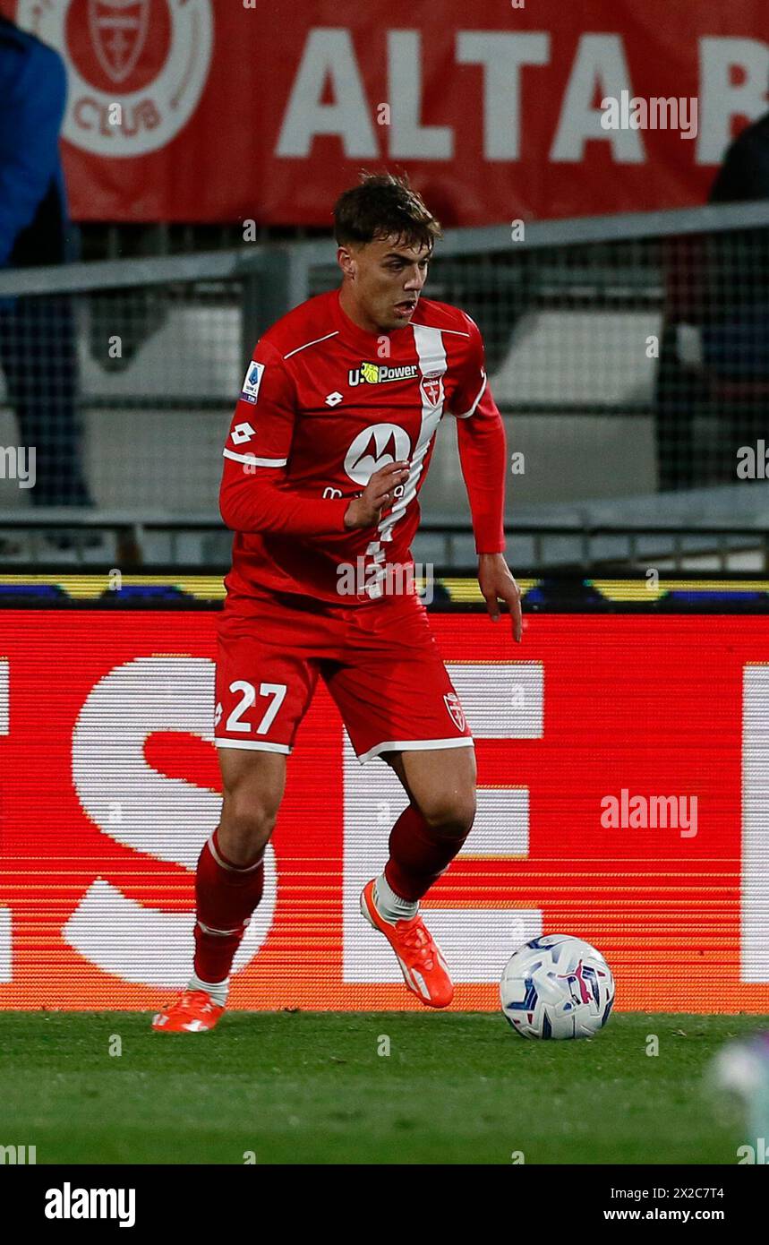 Monza Brianza, Italien. April 2024. Monzas Daniel Maldini während des Fußballspiels der Serie A zwischen Monza und Atalanta im Stadio U-Pouwer in Monza Sonntag, 21. April 2024. Sport - Fußball . (Alberto Mariani/LaPresse) Credit: LaPresse/Alamy Live News Stockfoto