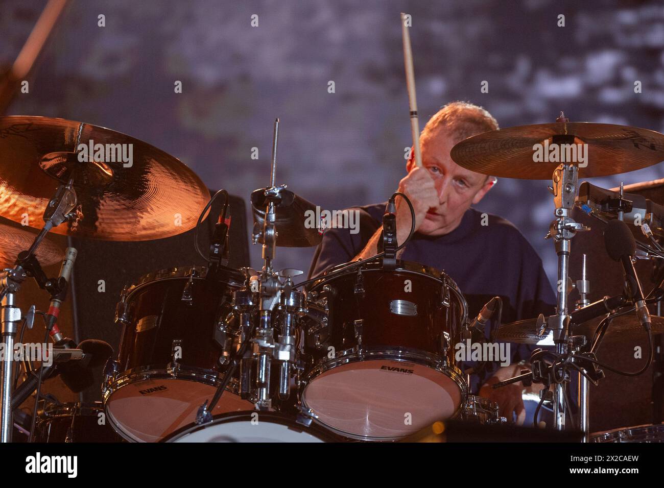 Indio, USA. April 2024. Dave Rowntree of Blur während des Stagecoach Music Festivals im Empire Polo Club am 20. April 2023 in Indio, Kalifornien (Foto: Daniel DeSlover/SIPA USA) Credit: SIPA USA/Alamy Live News Stockfoto