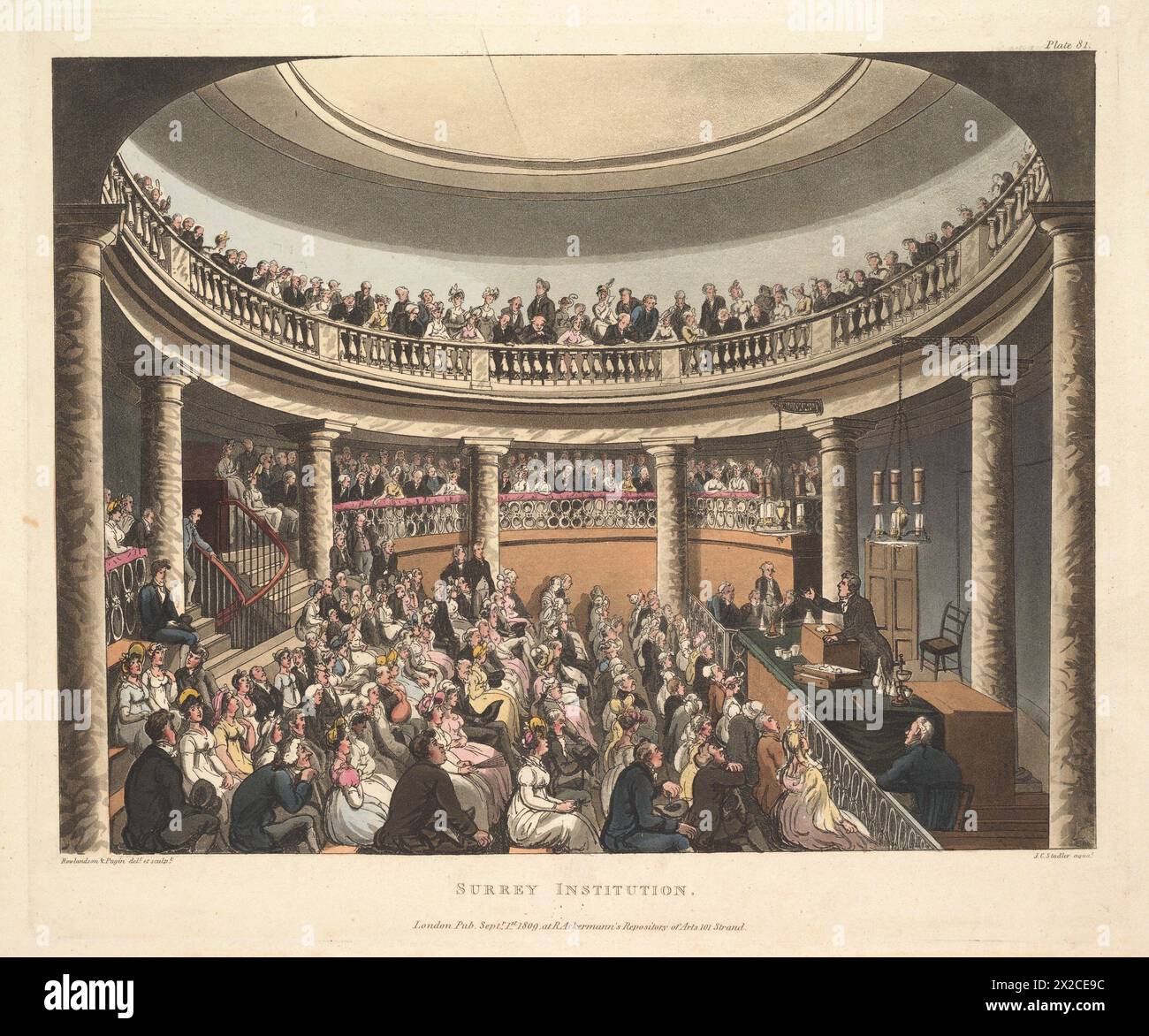 Surrey Institution , Aquatint von Thomas Sunderland . Veröffentlicht: Rudolph Ackermann in der Serie Microcosm of London. 1809. Stockfoto