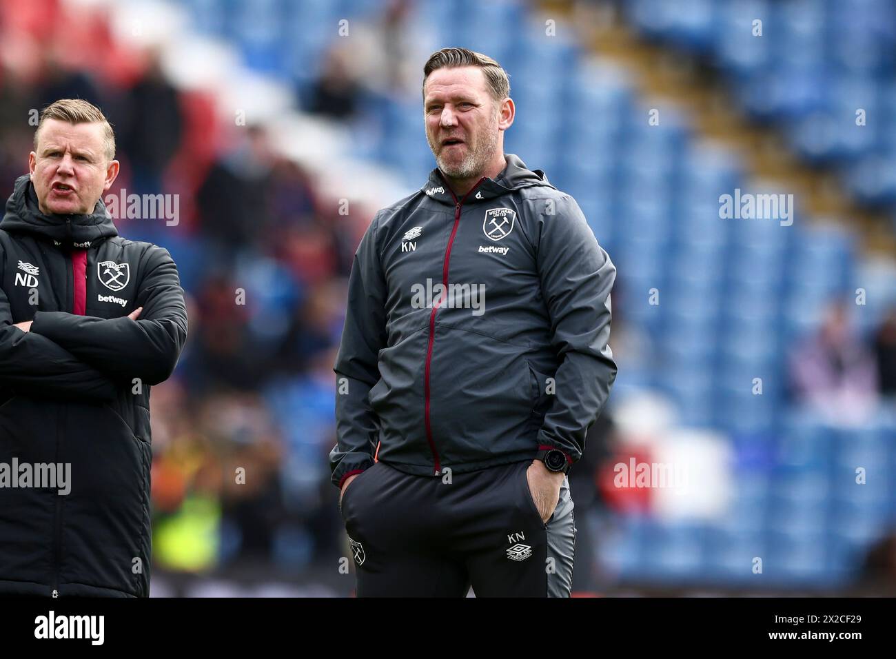 Selhurst Park, London am Sonntag, den 21. April 2024. Kevin Nolan, stellvertretender Manager von West Ham United, während des Premier League-Spiels zwischen Crystal Palace und West Ham United im Selhurst Park, London am Sonntag, den 21. April 2024. (Foto: Tom West | MI News) Credit: MI News & Sport /Alamy Live News Stockfoto