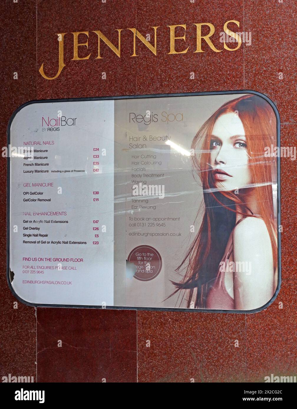The Jenners Nail Bar and Regis Spa Studio, Werbung, Princes Street, Edinburgh, EH2 2YJ Stockfoto