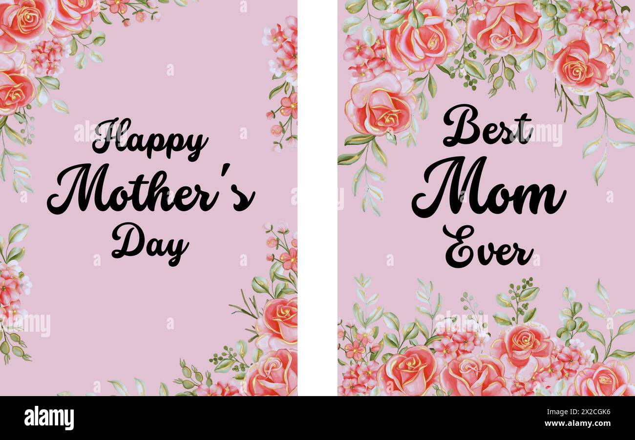 Happy Mother's Day, beste Mutter aller Zeiten, Mami Vektor Poster oder Karten, Vorlagen, Cover mit Rosenblume, rosa Hintergrund für Dekoration, Flyer, Postkarte. Stock Vektor