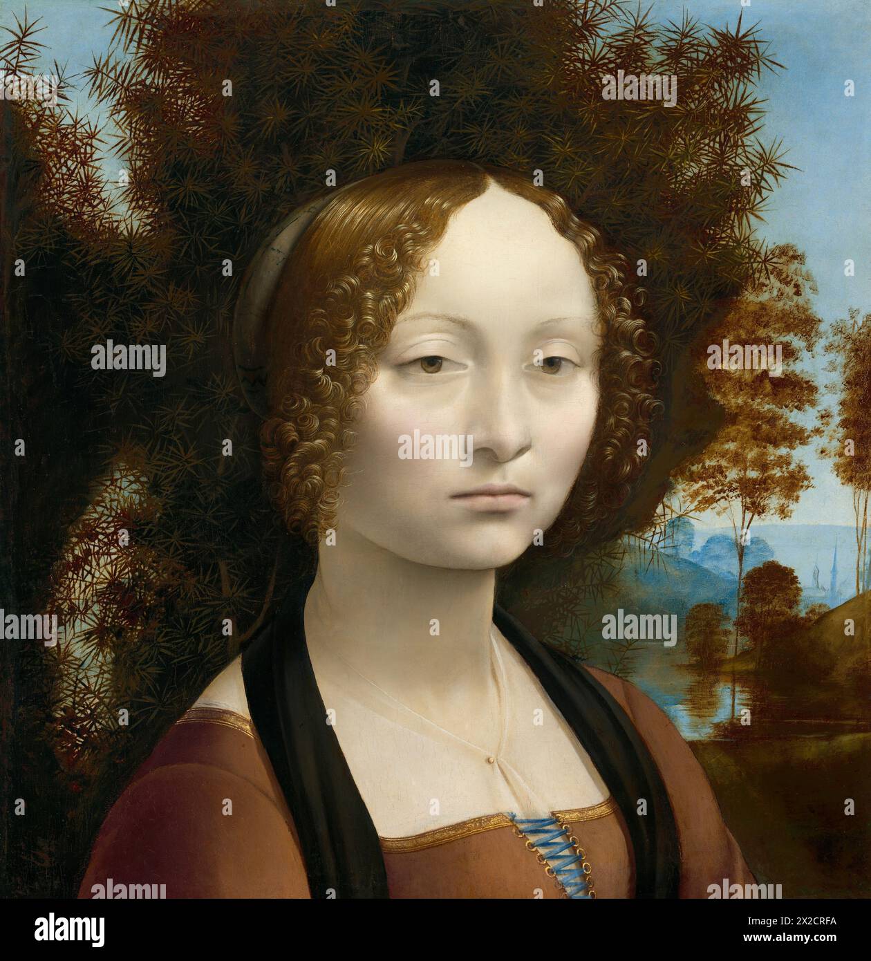 Gemälde von Ginivra di Benci vom italienischen Renaissance-Maler Leonardo da Vinci historische Kunstwerke Portrait Meisterwerk Stockfoto