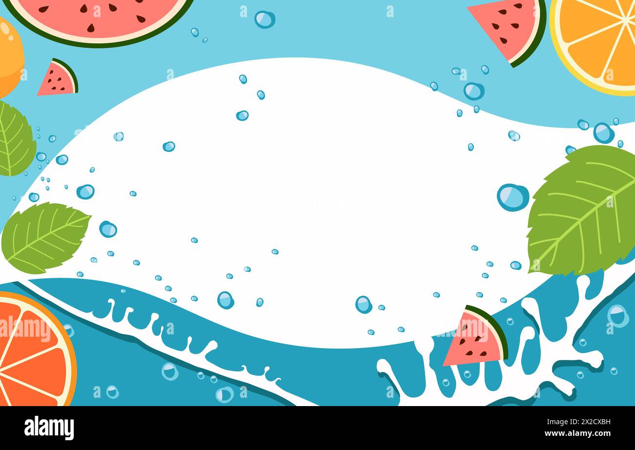 Sommer-Wasser-Rahmen-Hintergrund mit Wassermelone und Kopierraum Stock Vektor