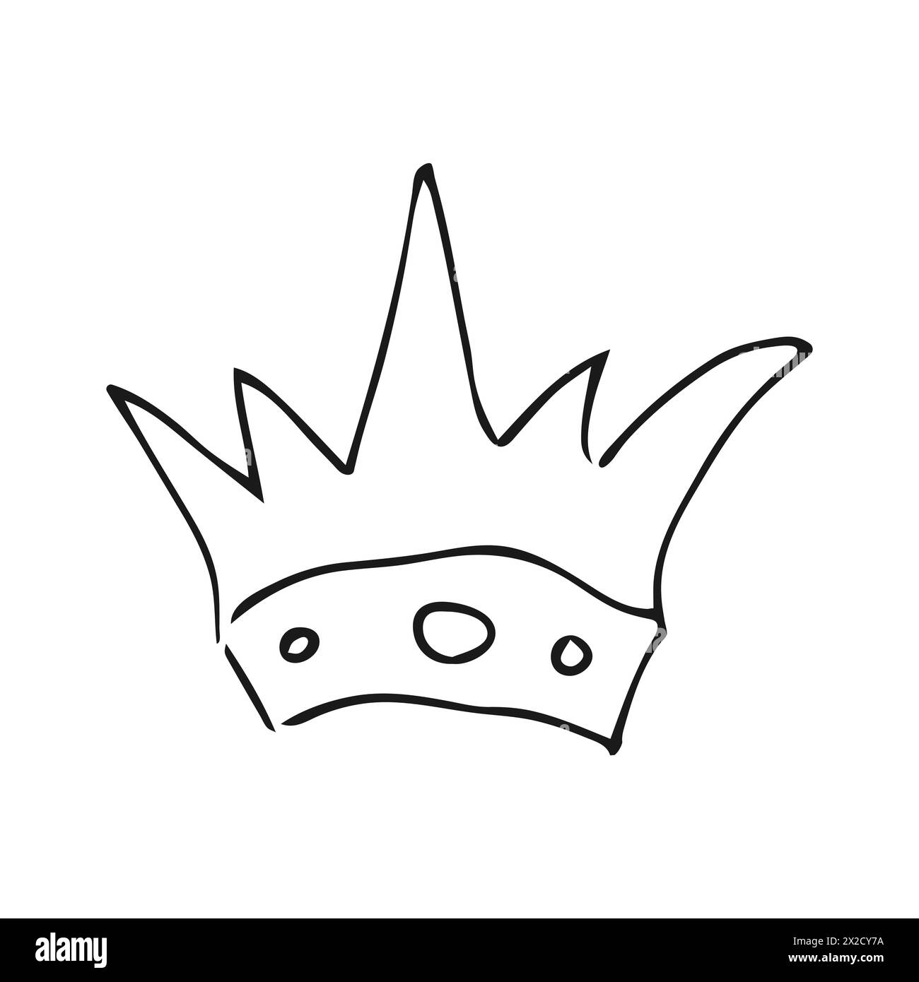 Handgezogene Krone. Einfache Graffiti-Skizze Königin oder Königskrone. Königliche kaiserliche Krönung und Monarchen-Symbol. Schwarze Pinselkritzelei isoliert auf weißem Hintergrund Stock Vektor
