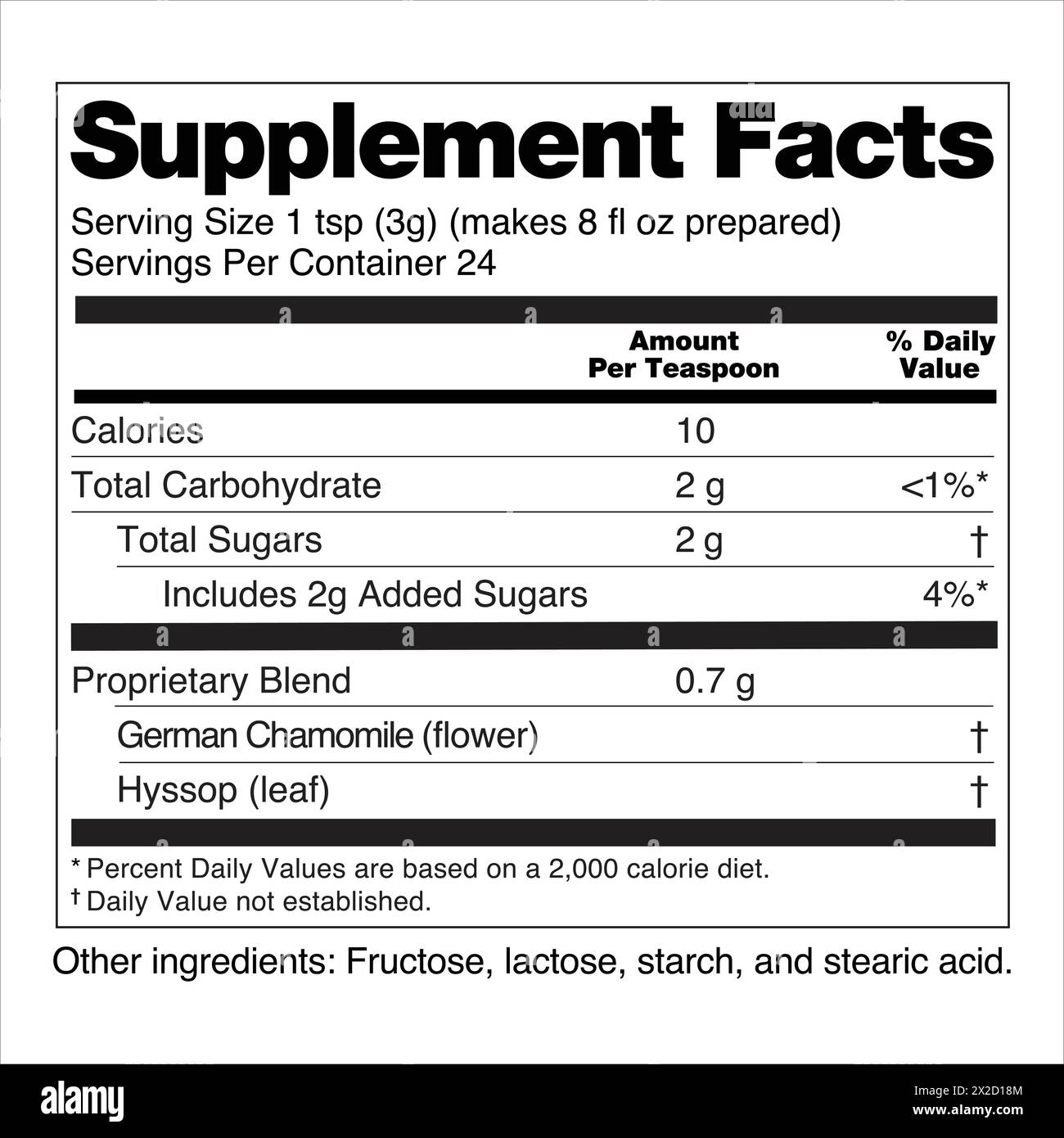 FDA-Nahrungsergänzungsmittel Kennzeichnungsetiketten Eine proprietäre Mischung aus diätetischen Inhaltsstoffen Stock Vektor