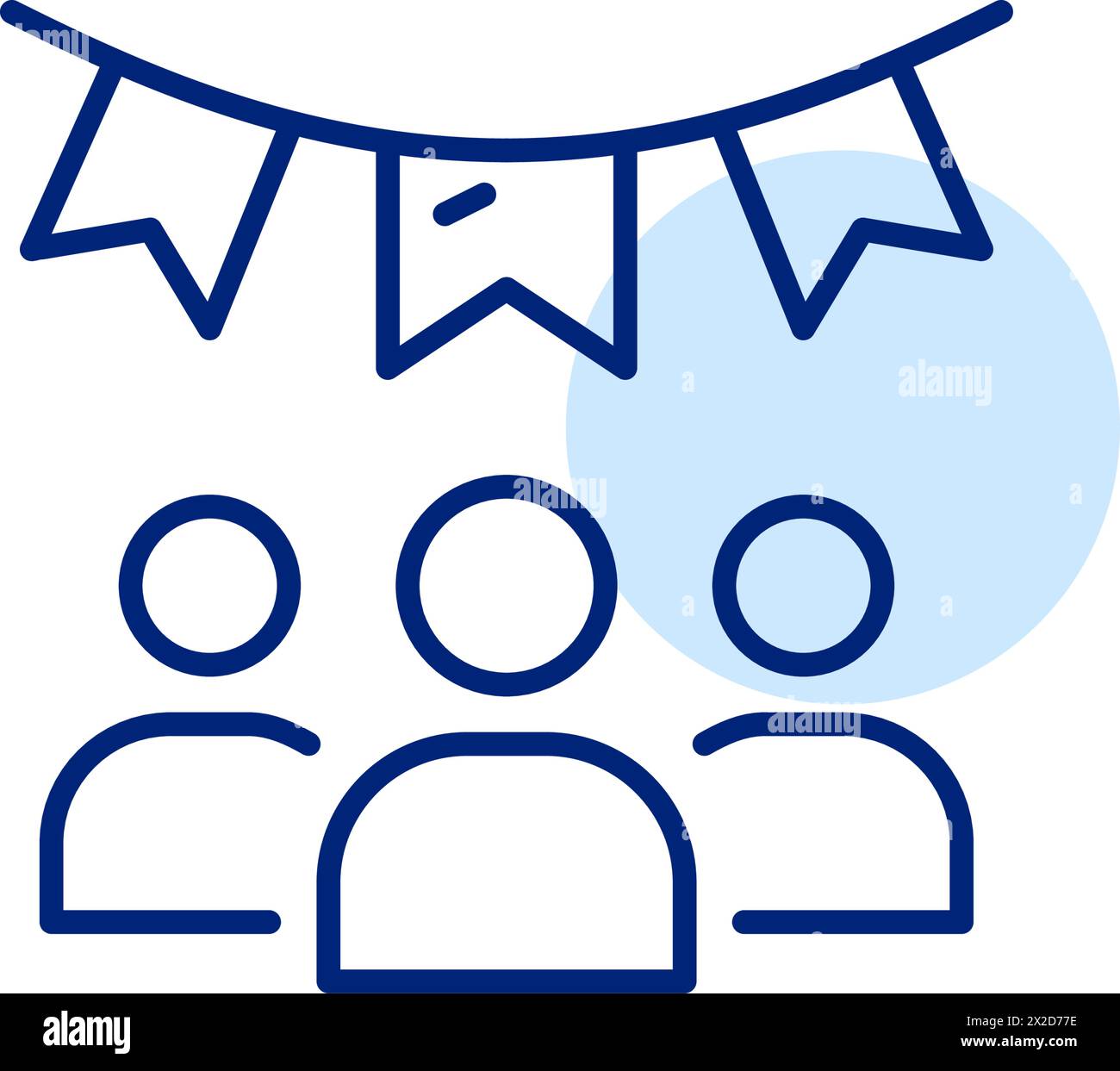 Firmenfeier. Gruppe von Leuten unter Girlanden-Dekoration. Teamfeier. Symbol für Pixelperfekte, bearbeitbare Kontur Stock Vektor