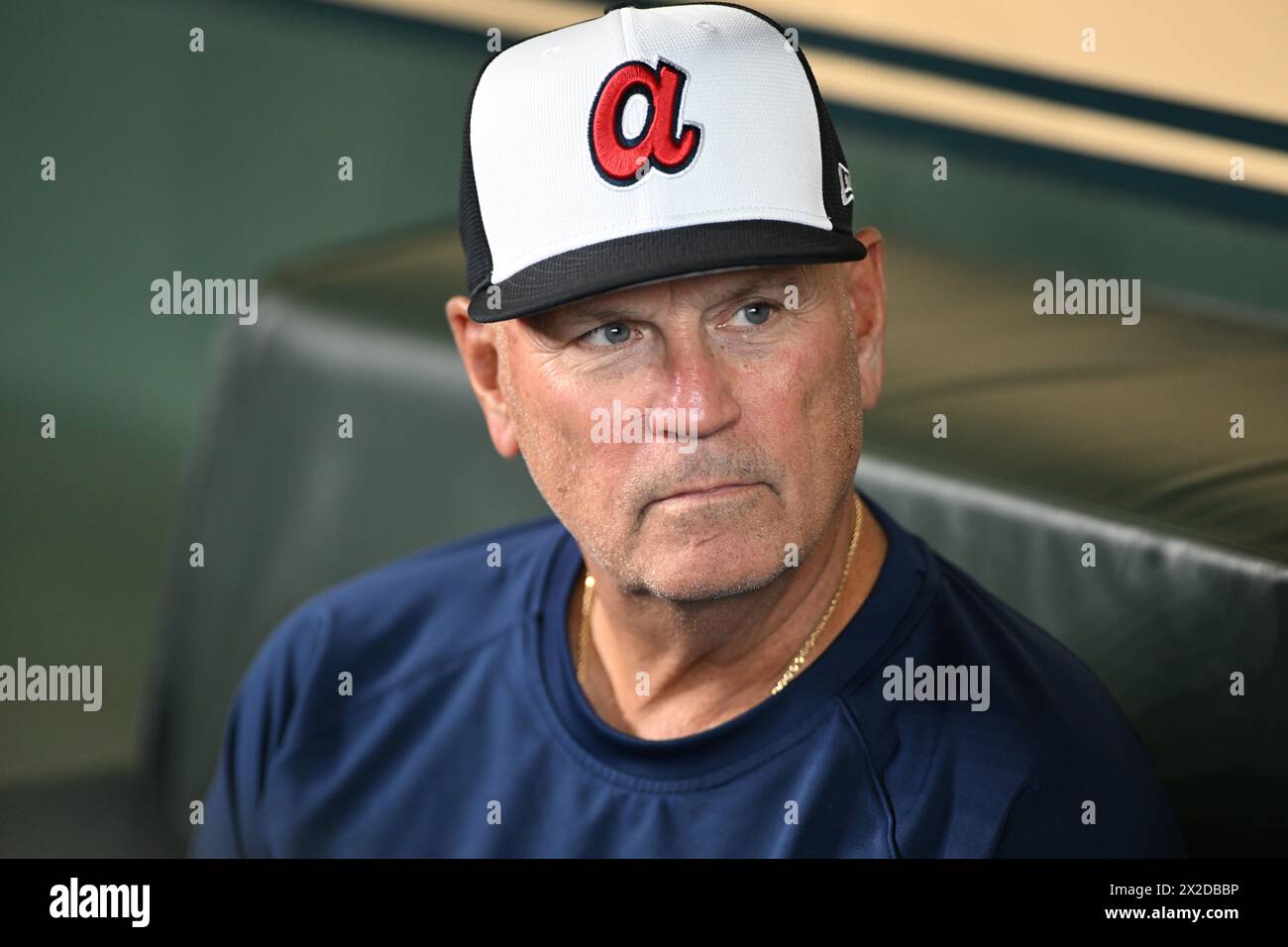 Der Trainer der Atlanta Braves Brian Snitker während des MLB-Baseballspiels zwischen den Atlanta Braves und den Houston Astros am 16. April 2024 bei Minute Maid P Stockfoto