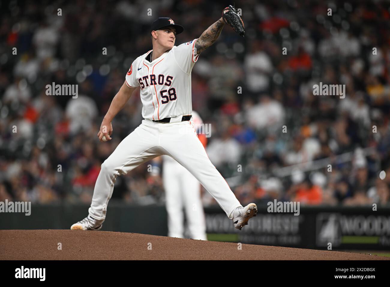 Houston Astros Pitcher Hunter Brown (58) während des MLB-Baseballspiels zwischen den Atlanta Braves und den Houston Astros am 16. April 2024 in Minute Ma Stockfoto