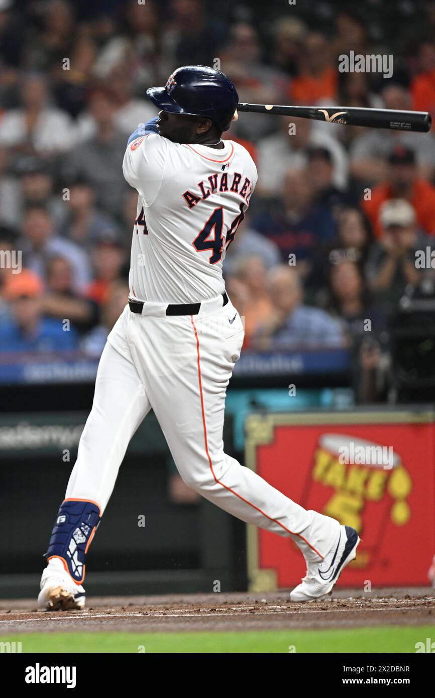 Houston Astros Outfield Yordan Alvarez (44) schlug im ersten Inning während des MLB-Baseballspiels zwischen den Atlanta Braves und Th Stockfoto