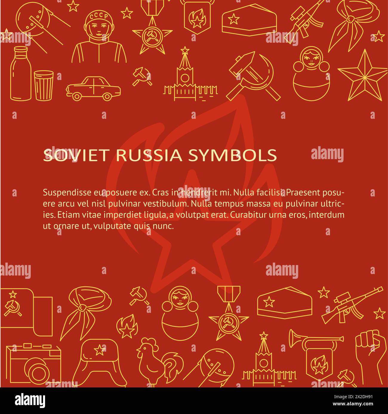 Bannervorlage mit Symbolen für Sowjetrussland und Platz für Text. Vektorabbildung. Stock Vektor