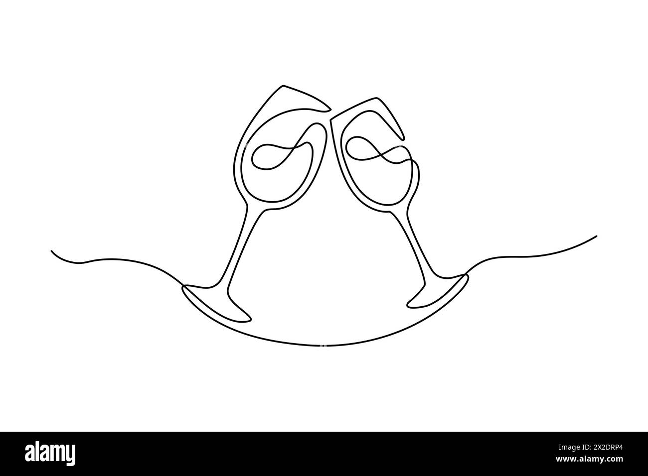 Durchgehende, einzeilige Zeichnung von zwei Gläsern Wein. Minimalistisches lineares Festkonzept. Vektorabbildung Stock Vektor