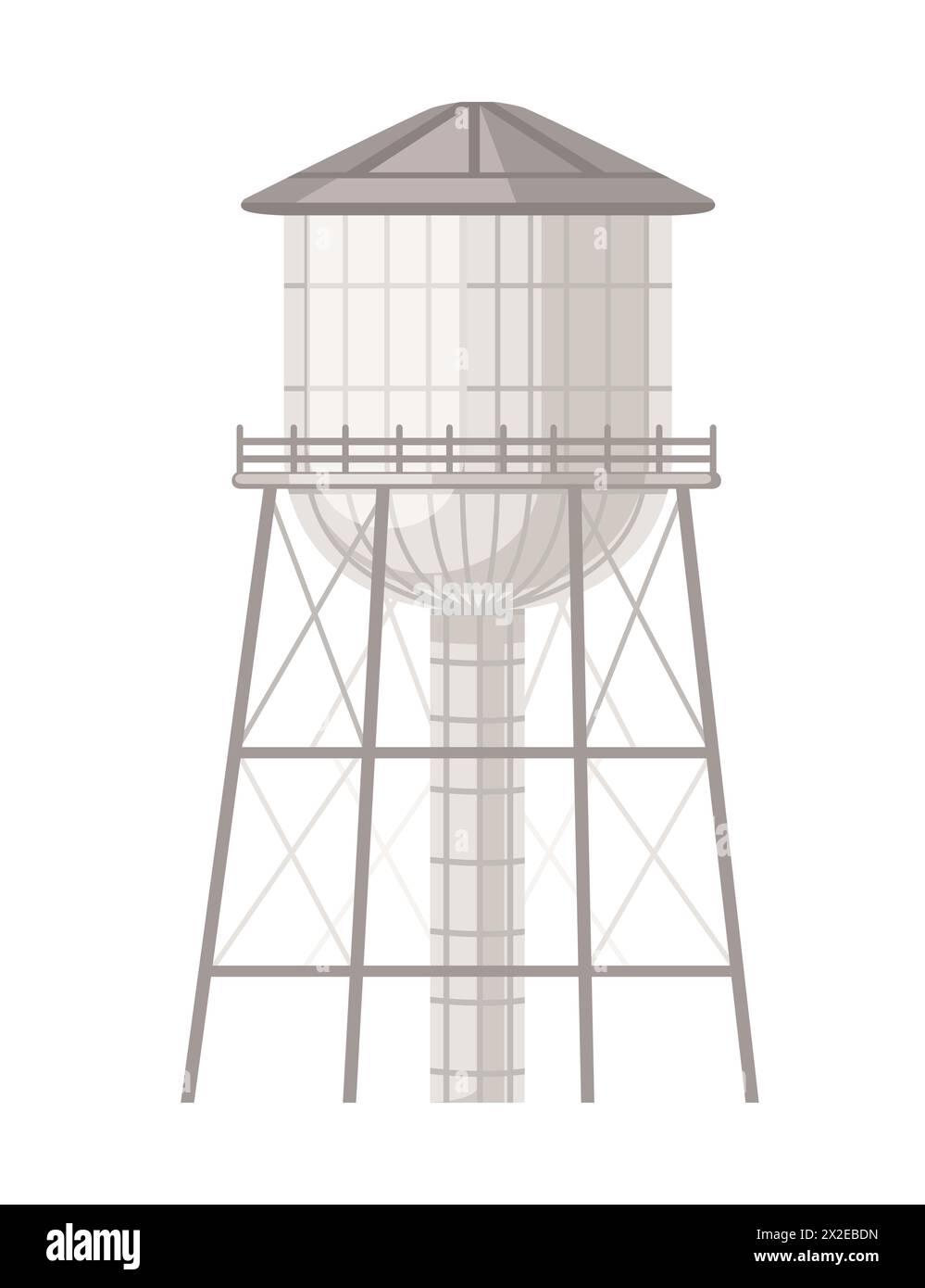 Metallwasserturm mit ovalem Wassertank Landschaft Wasserspeicher Infrastruktur Vektor Illustration isoliert auf weißem Hintergrund Stock Vektor