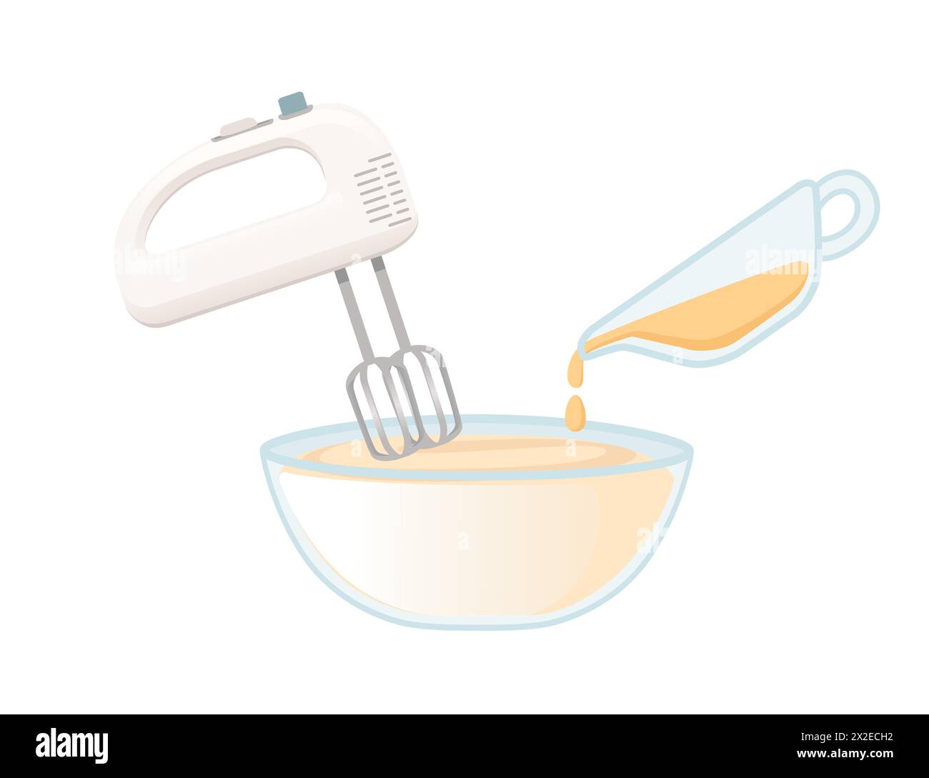 Elektrischer Mischer mit Teigschüssel Backen Küchengeschirr Vektor Illustration isoliert auf weißem Hintergrund Stock Vektor