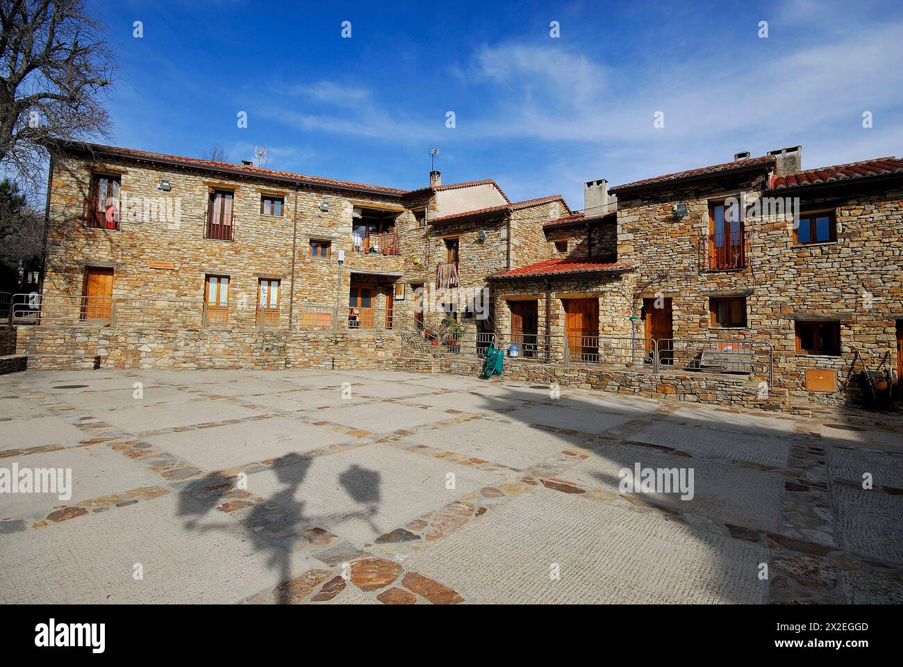 Rustikales Dorf Horcajuelo de la Sierra, Madrid, Spanien Stockfoto