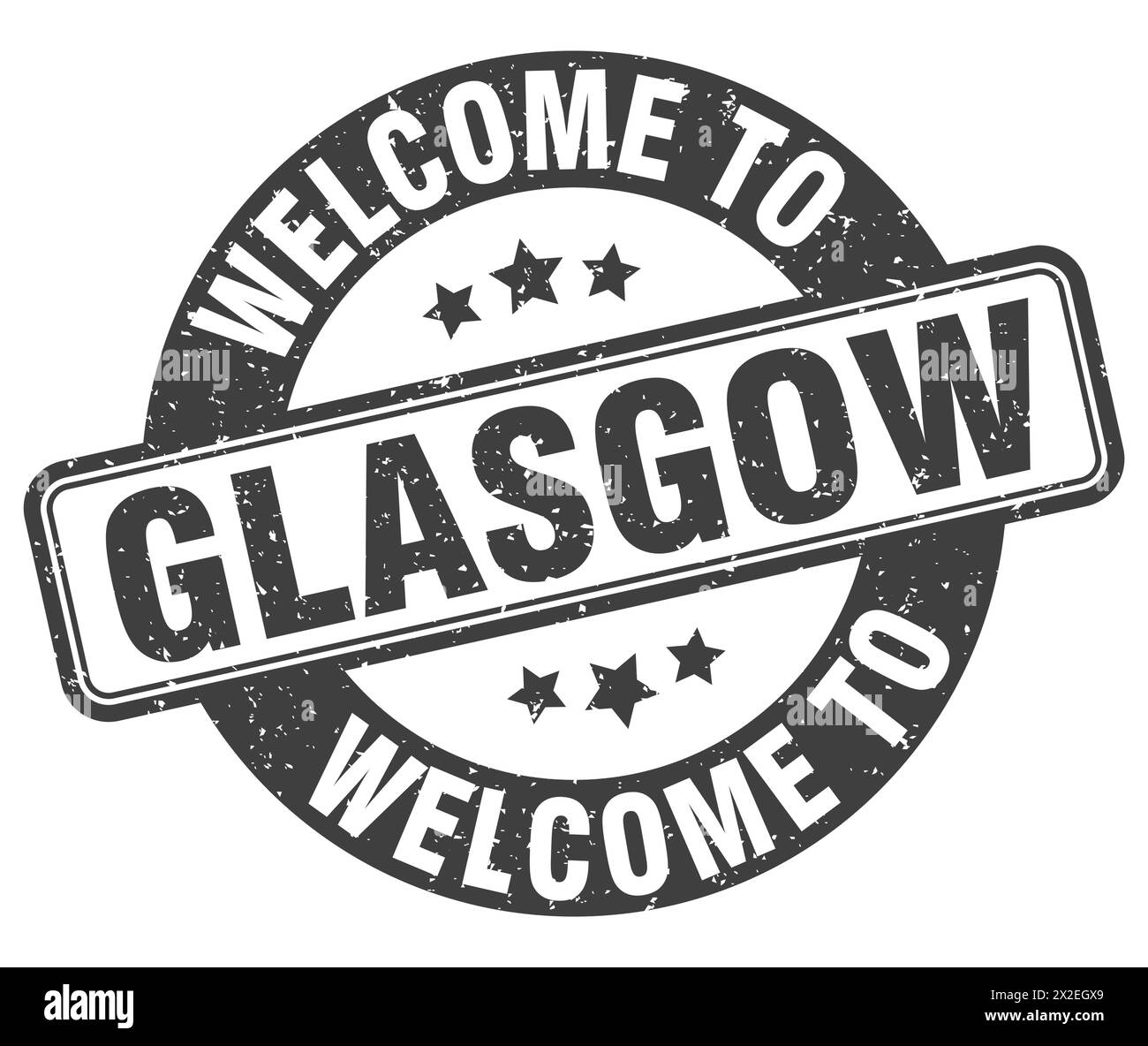 Willkommen bei Glasgow STAMP. Rundes Glasgower Schild isoliert auf weißem Hintergrund Stock Vektor