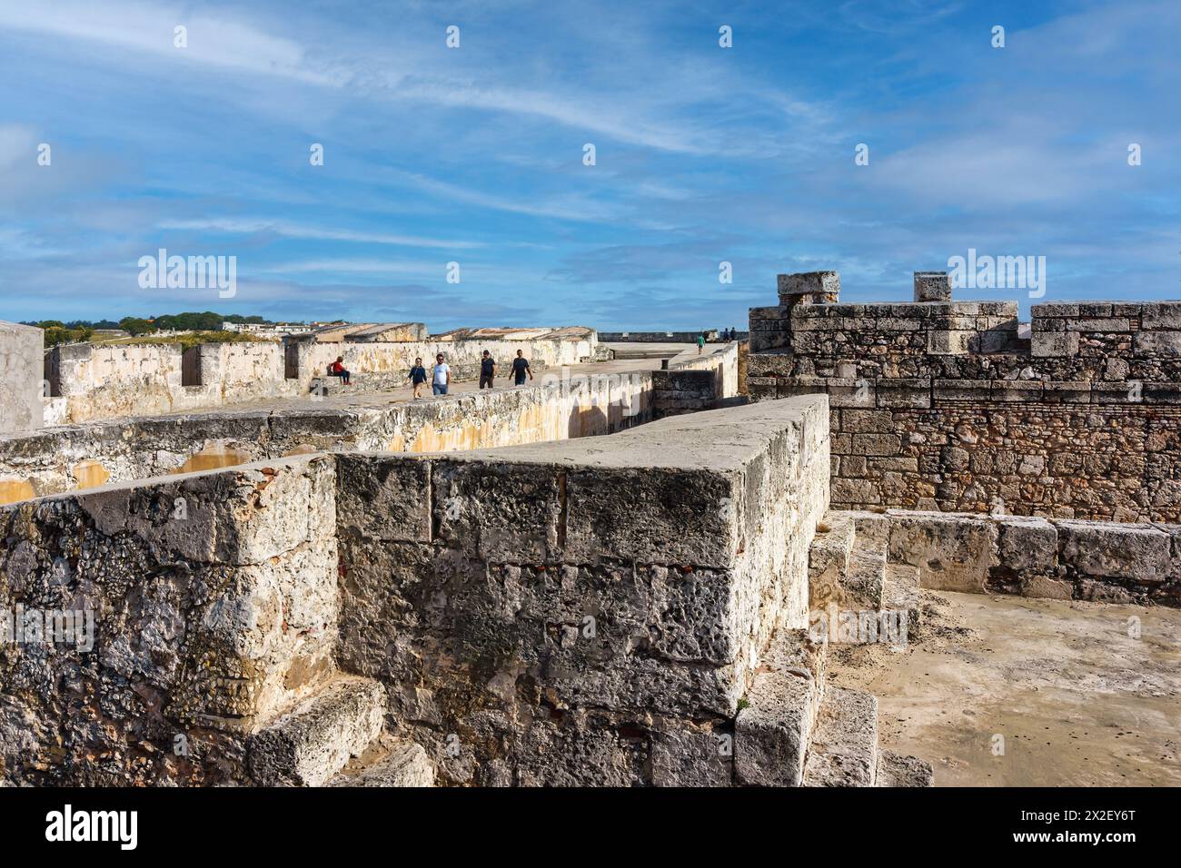 Mauern aus Kolonialstein in der spanischen Festung, Havanna, Kuba Stockfoto