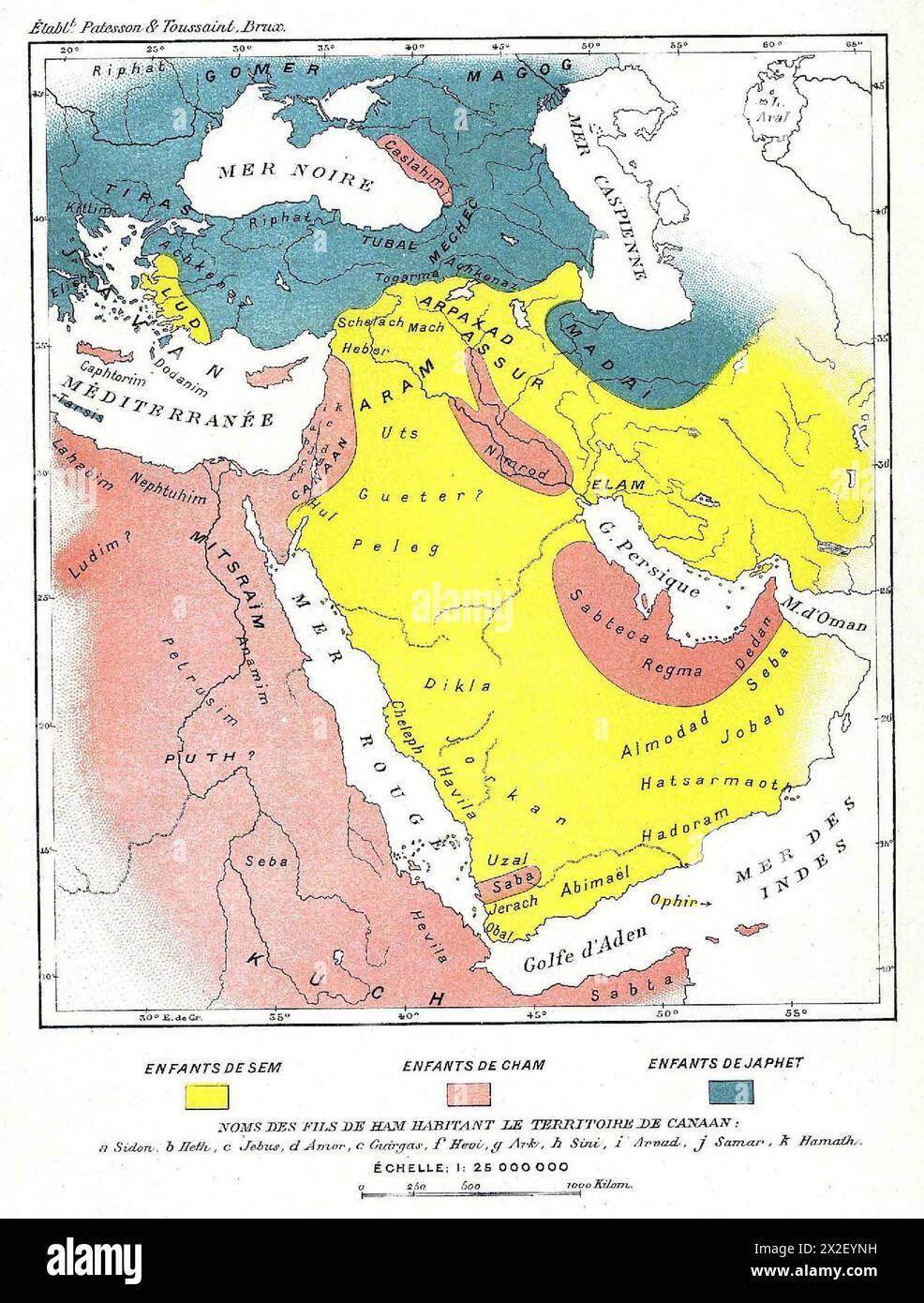 Der Tisch der Nationen. Die Genealogie der Söhne Noahs und ihre Zerstreuung in viele Länder nach der Flut Stockfoto