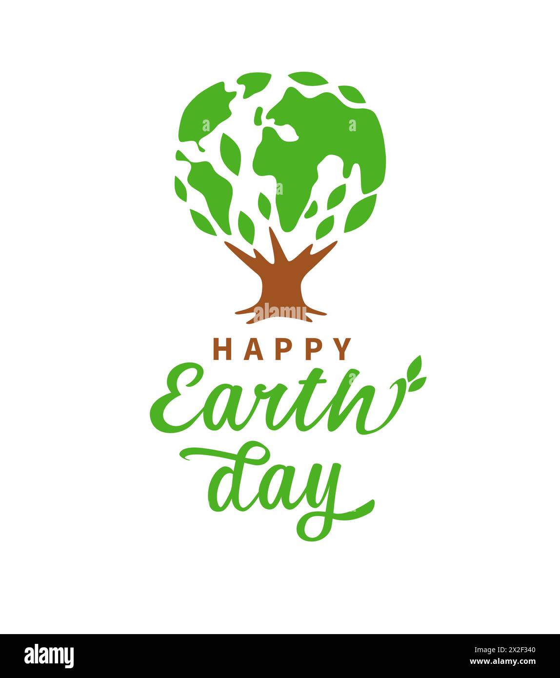 Hintergrundbild-Poster zum Happy Earth Day. Kreative Grüße mit dem Logo-Konzept „Tree of Life“. T-Shirt Grafik Idee. Süßer Baum mit grünen Blättern Stock Vektor