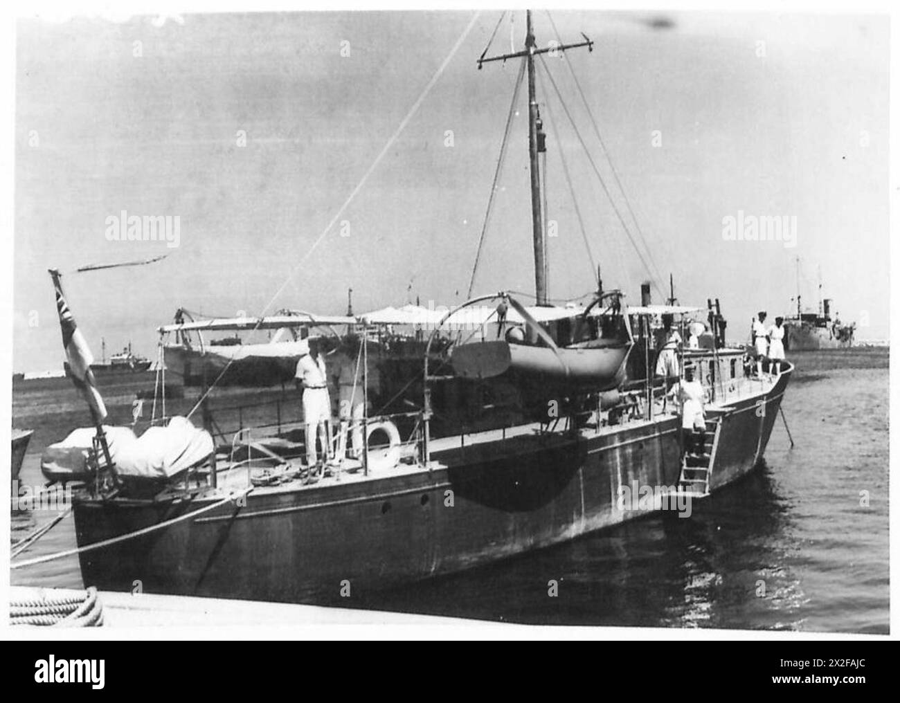 Ein Polizeiboot, das von der Palästinensischen Marine Police betrieben wird, wird während Patrouillen und Operationen unter Aufsicht der britischen Armee fotografiert. Stockfoto
