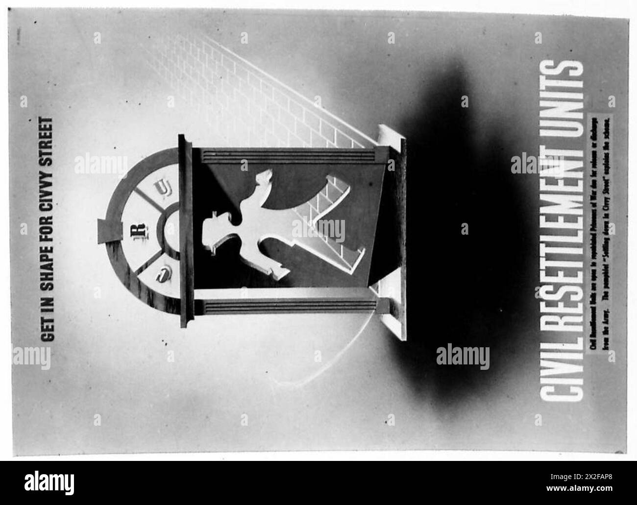 Ein Poster zur Förderung von zivilen Umsiedlungseinheiten, das demobilisierte britische Armeepersonal beim Übergang zum zivilen Leben nach dem Zweiten Weltkrieg unterstützte Stockfoto