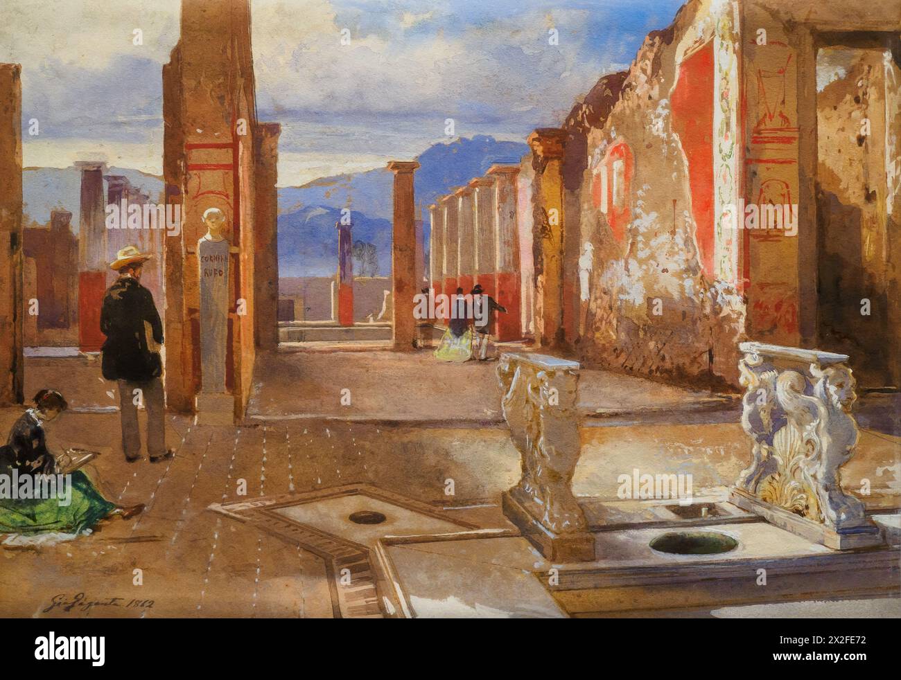 Haus von Cornelius Rufus in Pompeji von Giacinto Gigante (1806-1876), 1859, Bleistift, Aquarell und Tempera auf Papier Stockfoto