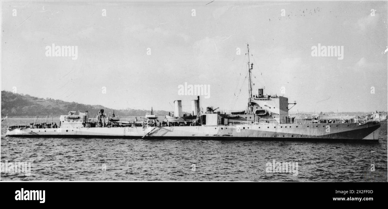 Die HMS Clare, ein Zerstörer aus dem Jahr 1918, wurde im September 1940 an Großbritannien ausgeliehen und während der Atlantikschlacht für Langstreckeneskorte umgebaut. Stockfoto