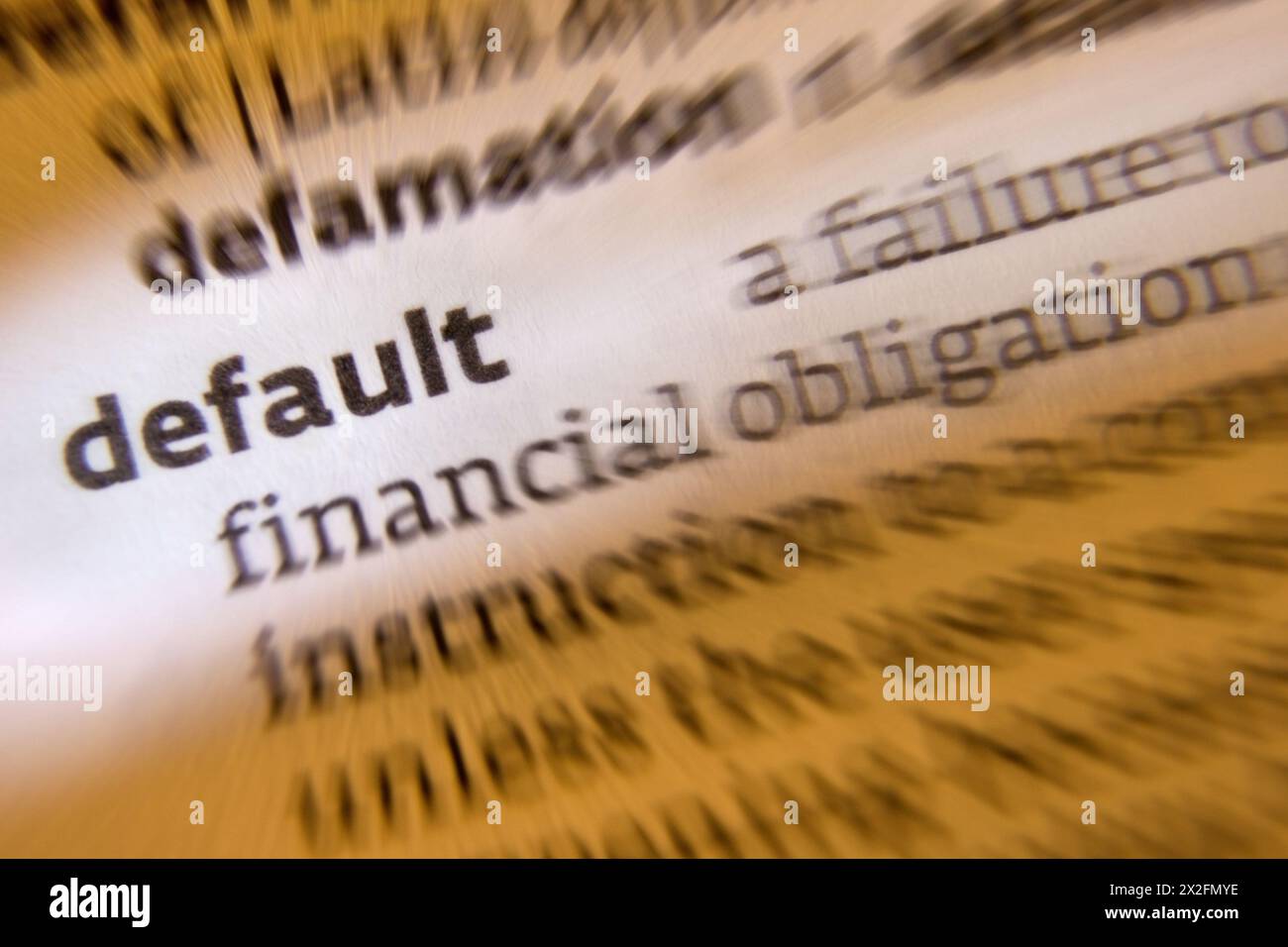 Ausfall - bei der Finanzierung ist der Ausfall die Nichteinhaltung der rechtlichen Verpflichtungen oder Bedingungen eines Darlehens. Schuldner wurden über die Zahlungsfrist o hinaus weitergegeben Stockfoto
