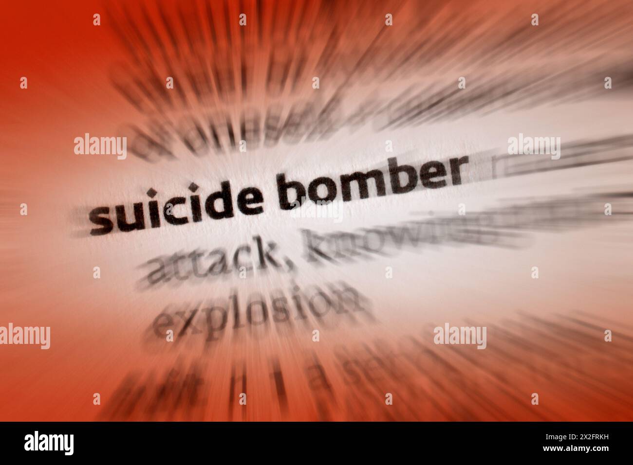 Selbstmordbomber - Ein Selbstmordangriff ist ein Angriff auf ein Ziel, bei dem ein Angreifer beabsichtigt, andere zu töten und/oder großen Schaden anzurichten, da er weiß, dass er es ist Stockfoto