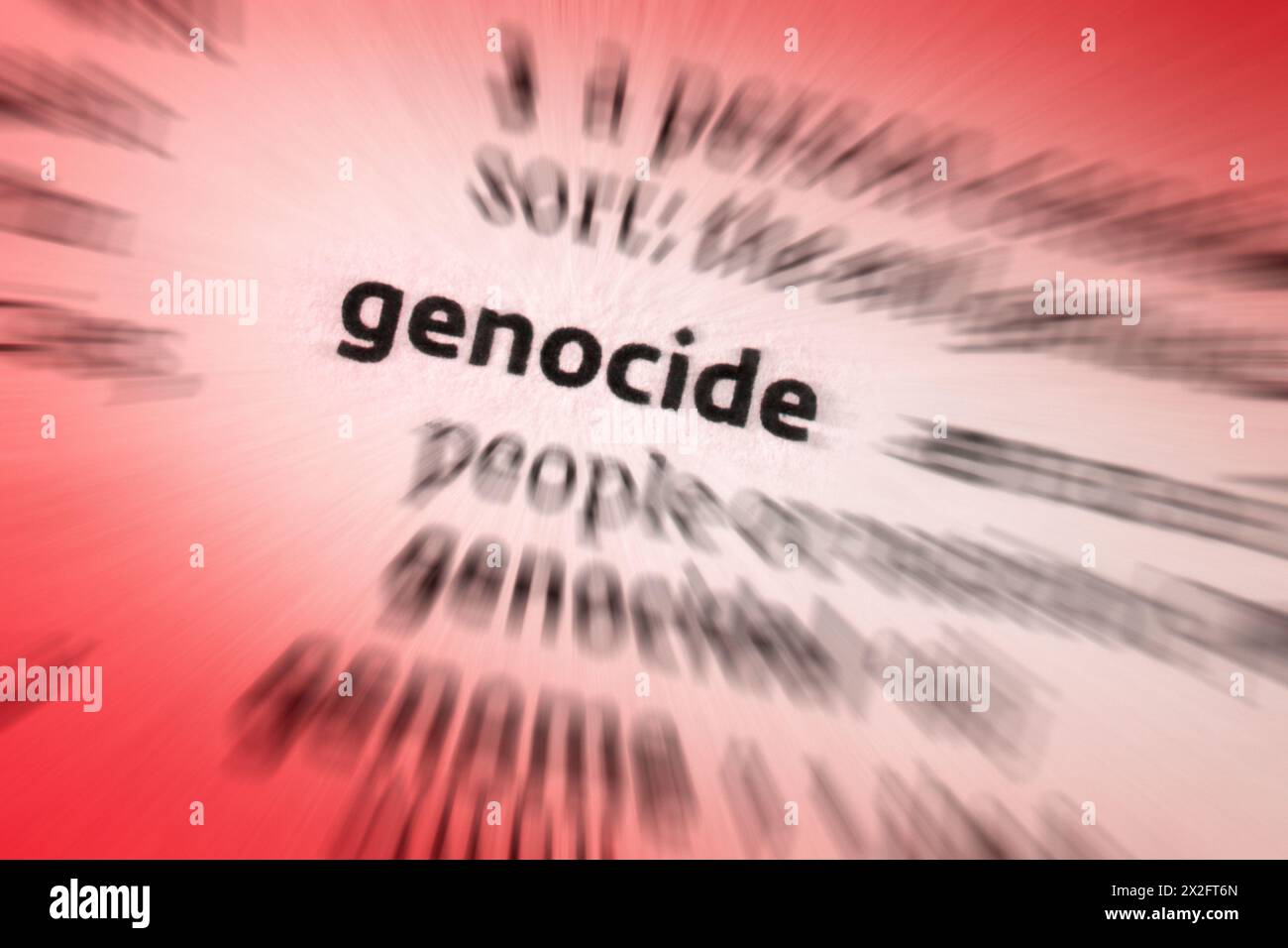 Völkermord ist die absichtliche und systematische vollständige oder teilweise Zerstörung einer ethnischen, rassischen, religiösen oder nationalen Gruppe oder Gemeinschaft. Stockfoto