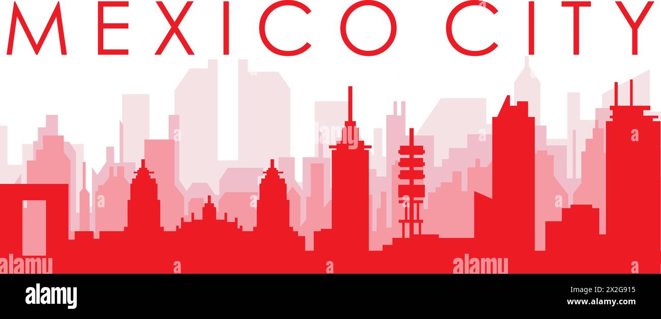 Rotes Poster mit Panoramablick auf die Skyline von MEXIKO-STADT, MEXIKO Stock Vektor